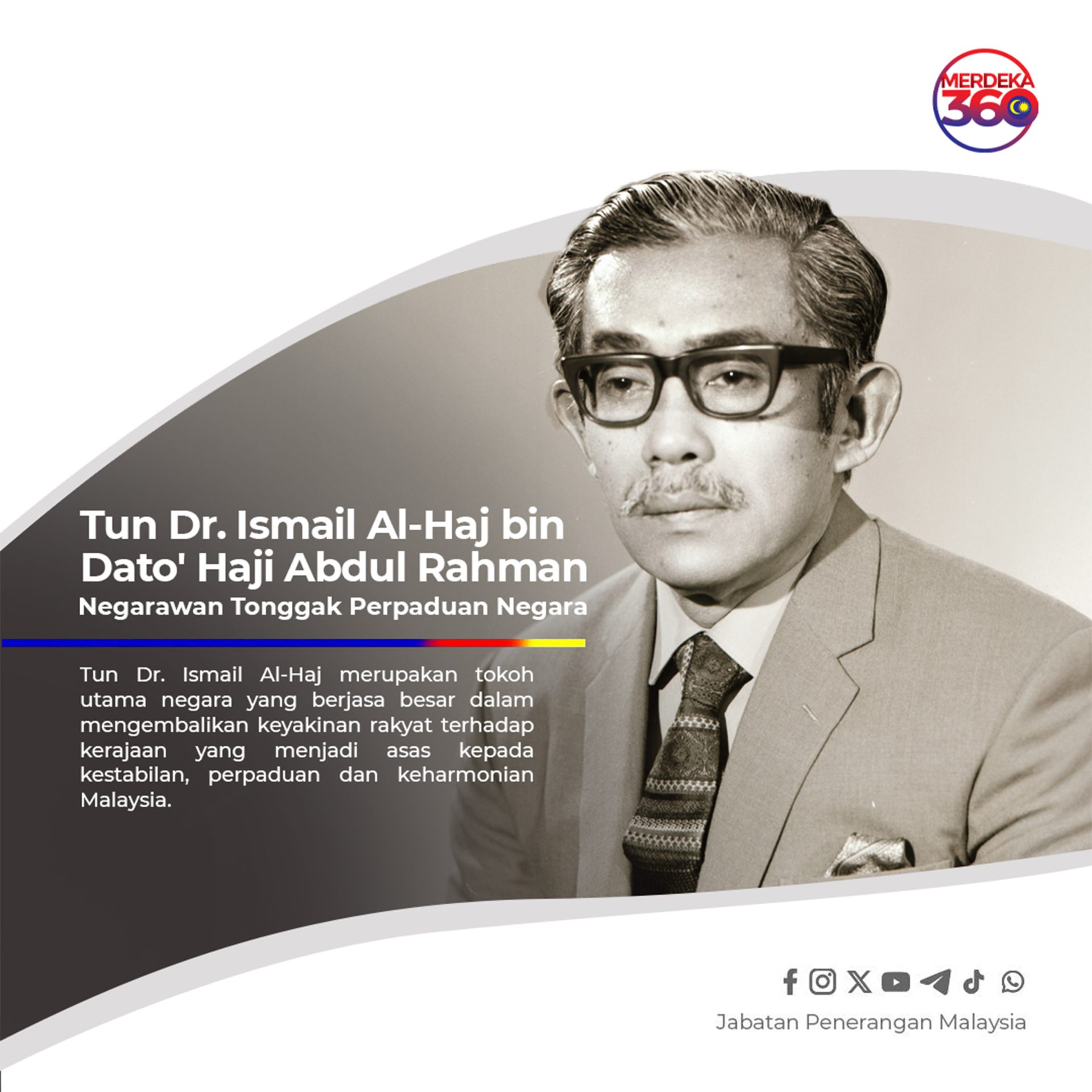 TUN DR. ISMAIL AL-HAJ BIN DATO’ HAJI ABDUL RAHMAN – NEGARAWAN TONGGAK PERPADUAN NEGARA